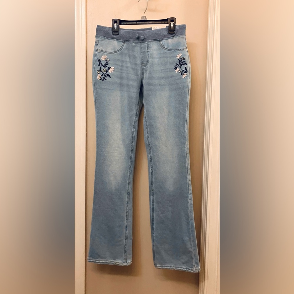 New Girls SO Light Blue Floral Embroidered Flare Jeans Size 16